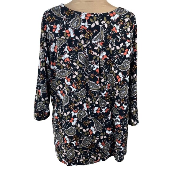 Philosophy Knit Top Black Orange Floral Size 2X Stretch Tunic - Picture 3 of 7